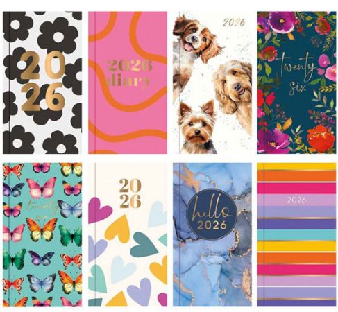 48x  2026 Slim Week To View Diaries - 8 Assorted Designs