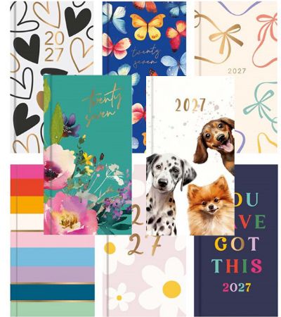 48x  2027 Slim Week To View Diaries - 8 Assorted Designs